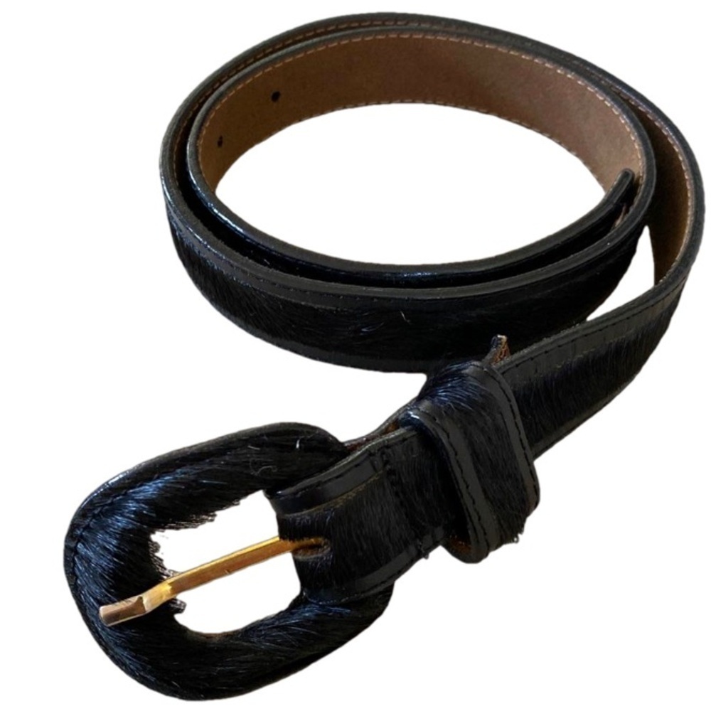 Tanner Belt Leather Calf Fur Black Women’s Small 30” X 1”